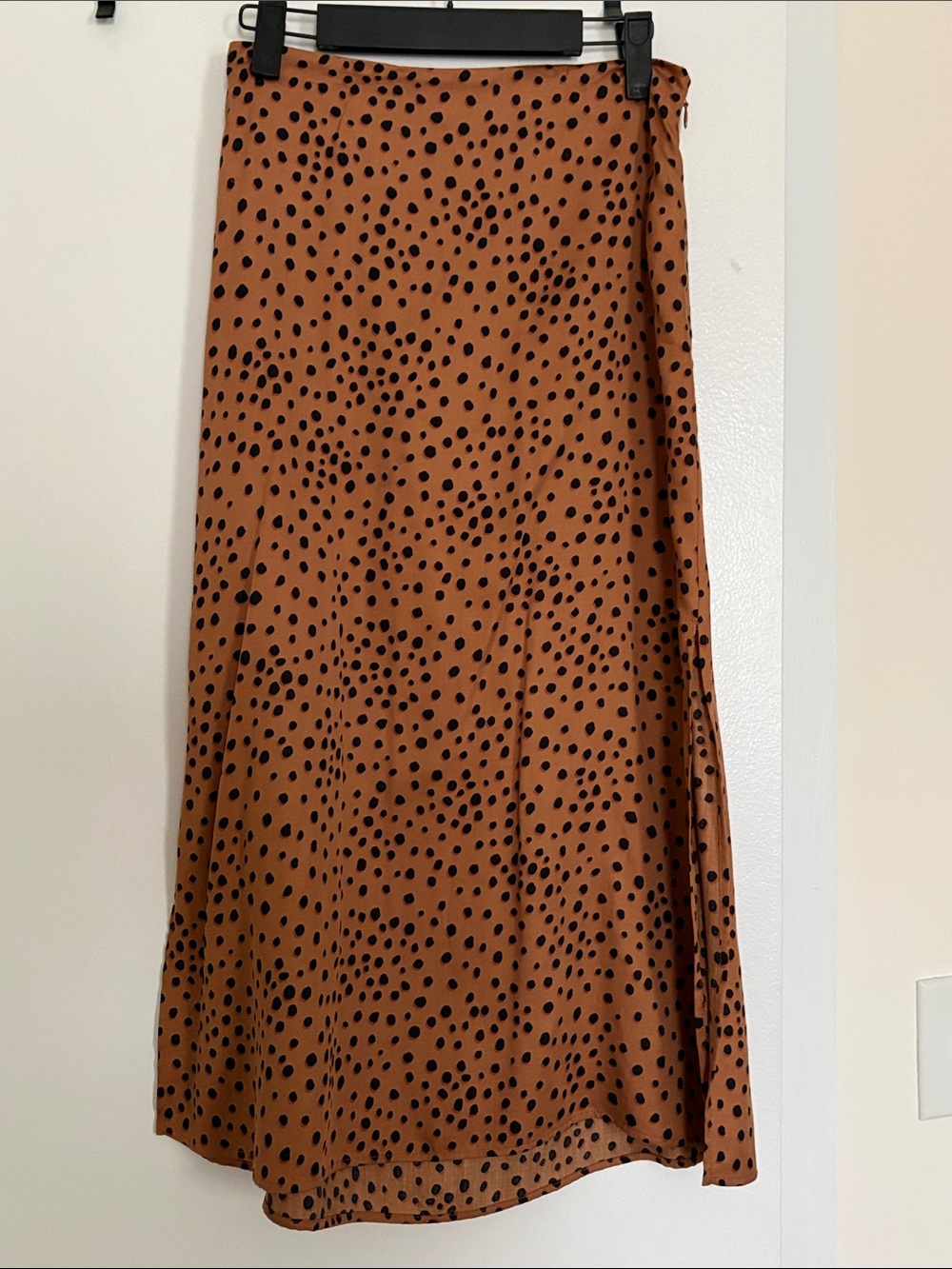 Marine Layer Brown midi Skirt with Black Spot Print